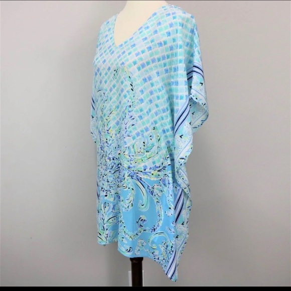 NWT Lilly Pulitzer LindaMarie silk caftan Dress size S/M Bondi Blue scuba doo - Picture 6 of 8